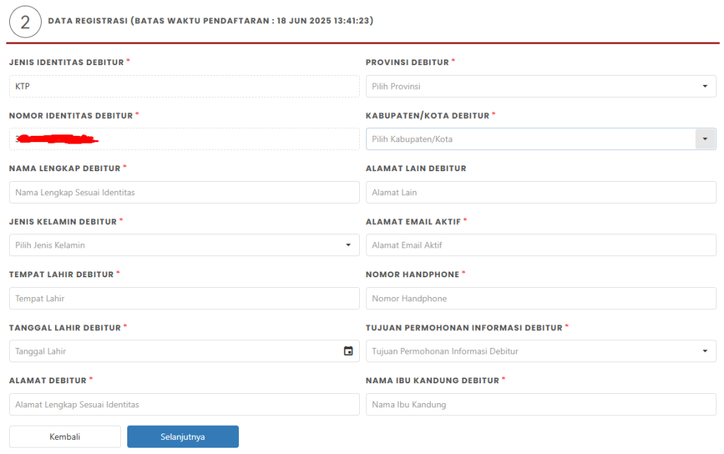 Isi data registrasi BI Checking