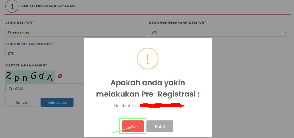 Konfirmasi untuk Pre-Registrasi BI Checking