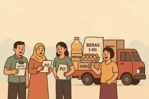 Ilustrasi keluarga yang membuat kelompok PO dengan tetangga